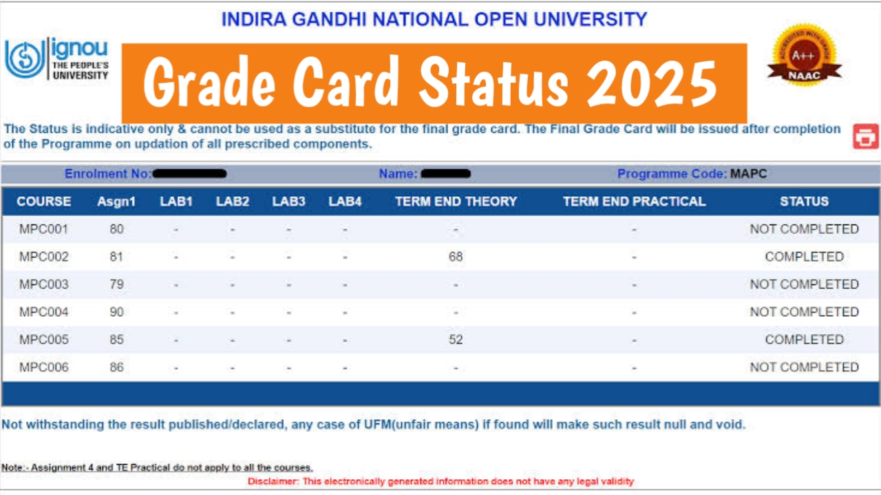 IGNOU Grade Card Link 2024-25: Check Marks Now